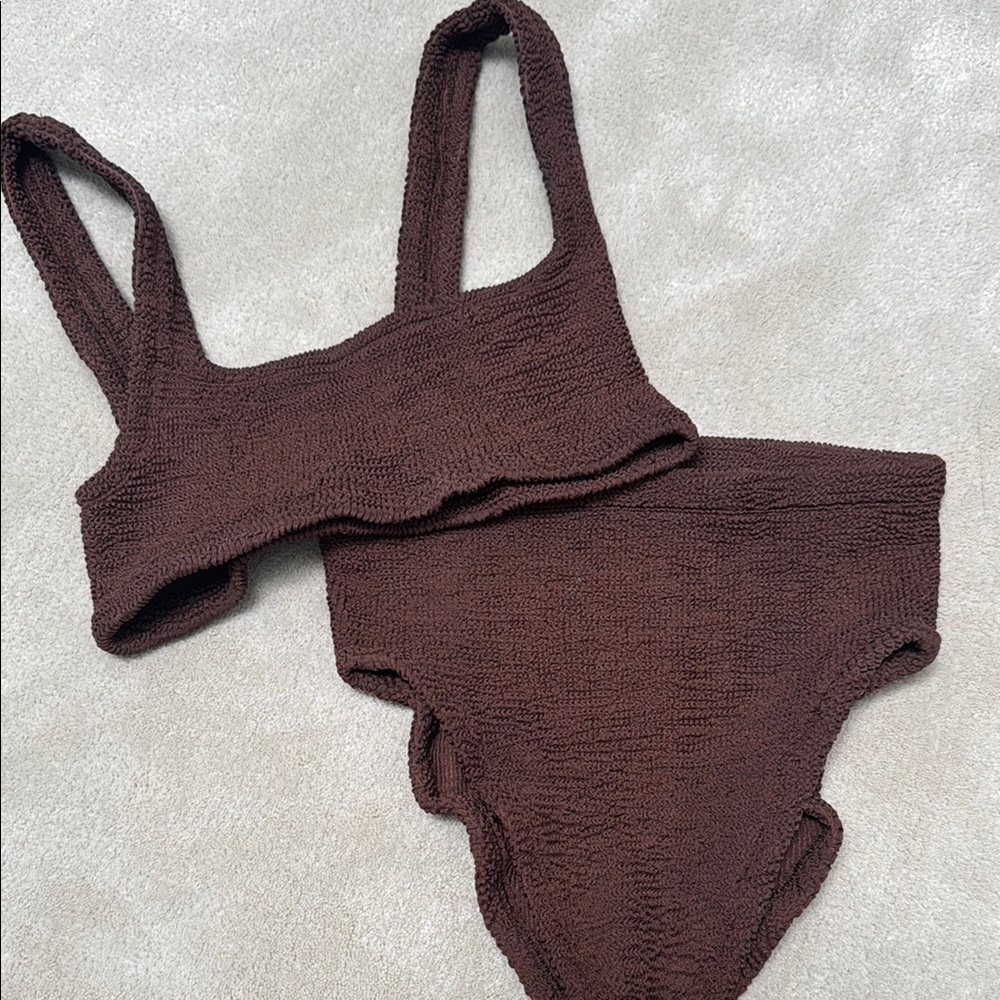 Hunza G Brown Textured Bikini
